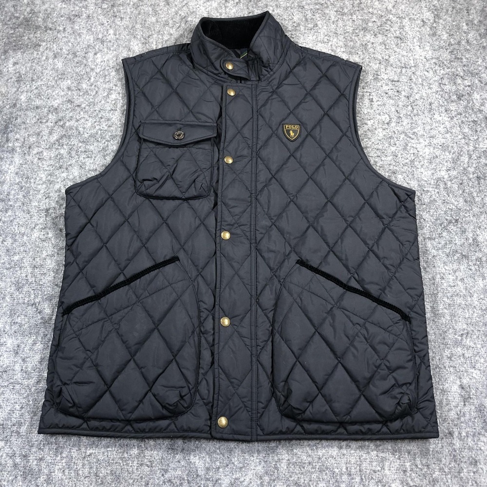 Polo Ralph Lauren Vest Mens L Blue Quilted Corduroy Collar Snap Front Casual